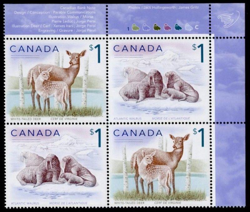 Canada 1689a TR Plate Block MNH Deer, Walrus