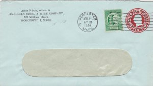 U.S. AMERICAN STEEL & WIRE COMPANY, Mass. 1944 Stamp on Pre Paid Cover Ref 47741