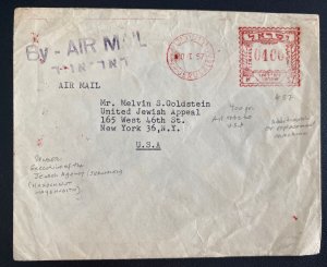 1957 Jerusalem Israel Airmail Meter Cancel Cover To New York Usa