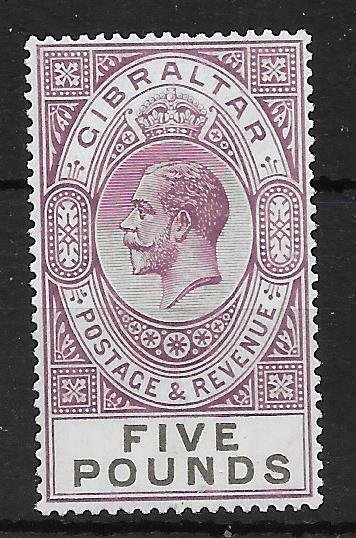 GIBRALTAR SG108 1925 £5 VIOLET & BLACK MTD MINT