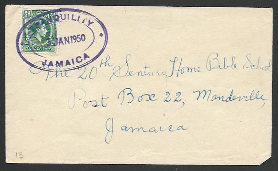 JAMAICA 1950 local cover superb TRANQUILITY TRD in violet..................52559