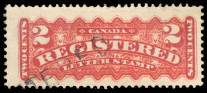 Canada F1b Used VF 2¢ Registered Stamp Unitrade $150.00 - Stuart Katz