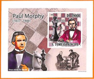 A6652 - SAO TOME & PRINCIPE, Error 2009, IMPERF SOUVENIR SHEET: Chess, P. Morphy