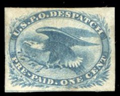 United States, Carrier Stamps #LO2 Cat$50, 1851 1c blue, hinged