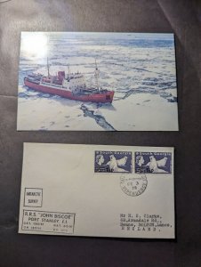 1979 Falkland Islands Cover to England and Mint RRS John Biscoe Ship Postcard