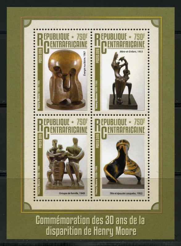 CENTRAL AFRICA 2016 30th MEMORIAL OF HENRY MOORE SHEET MINT NH