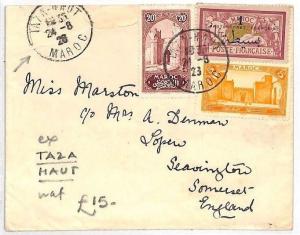 French Colonies Morocco *TAZA HAUT* Merson Franking Cover Somerset 1928 AK160