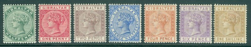 SG 8-14 Gibraltar 1886-87. ½d to 1/- set of 7 values. Fine fresh lightly/...