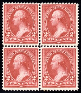 US 265 2c 1895 George Washington Type I watermarked block of 4 Unused OG 2 NH