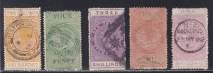 New Zealand Revenue Stamps, 5 Different, Used