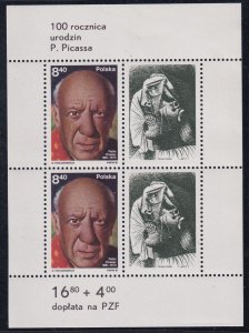 Poland 1981 Sc 2432a Artist Pablo Picasso Birth Centenary Stamp MS MNH