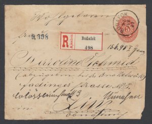 Hungary H&G B14 uprated with Sc 25 pair, 1895 Registered Cover, BUDAFOK cds