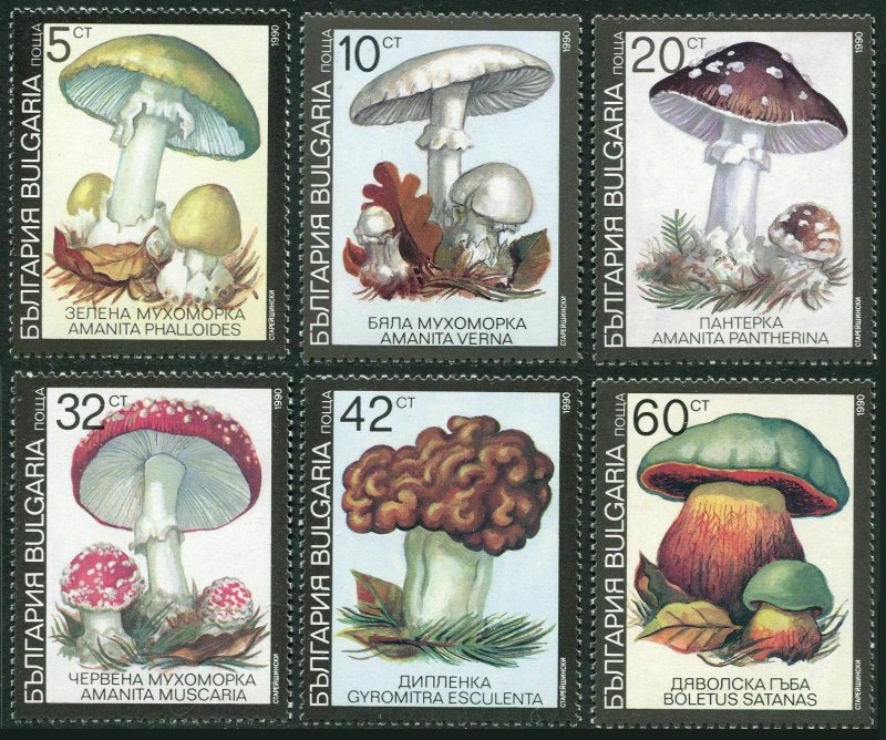 Bulgaria 3597-3602,3602a sheet,MNH.Michel 3886-3891,klb. Mushrooms 1990.