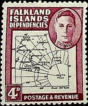 Falkland Islands, Depend. 1946 4d SG G5a * MH KGVI  80th parallel flaw (002755)