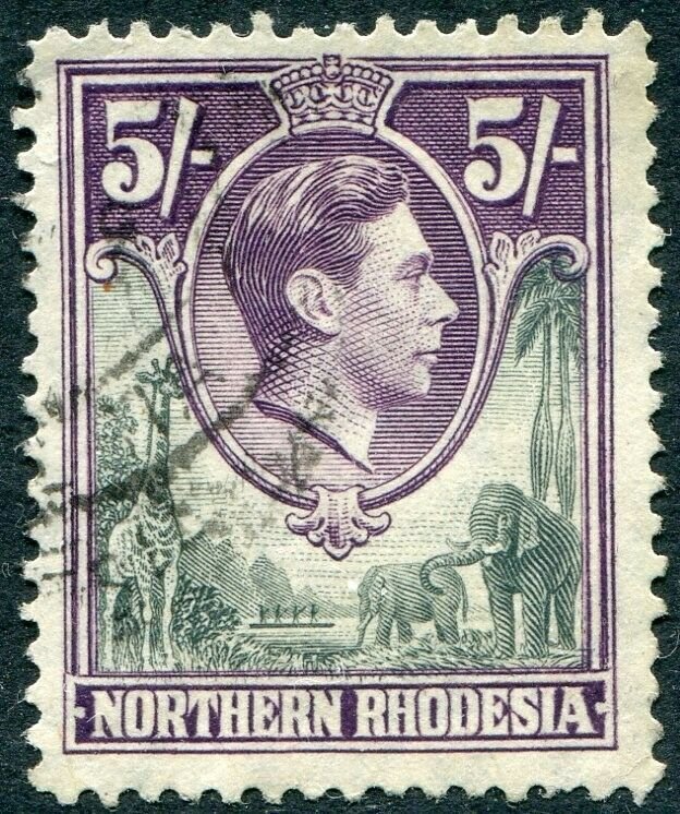 NORTHERN RHODESIA-1938-52 5/- Grey & Dull Violet Sg 43 FINE USED V48304