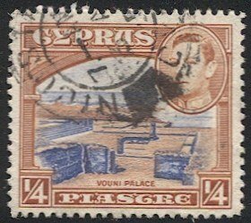 CYPRUS 1938 Sc 143 Used 1/4pi VF,  NICOSIA postmark/cancel