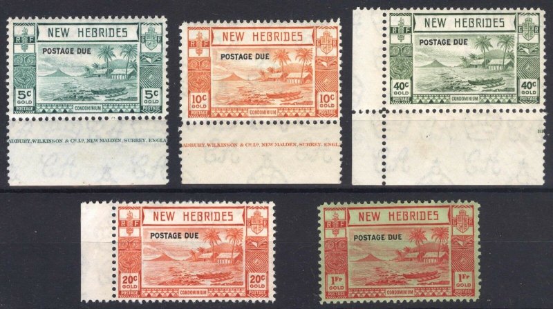 New Hebrides 1938 5c-1fr Post Due SG D6-D10 Sc J6-J10 VLMM/MVLH Cat £160($225)