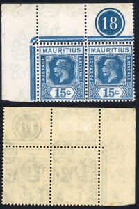 Mauritius SG233 15c Prussian Blue Wmk Script Die 2 Stamps U/M