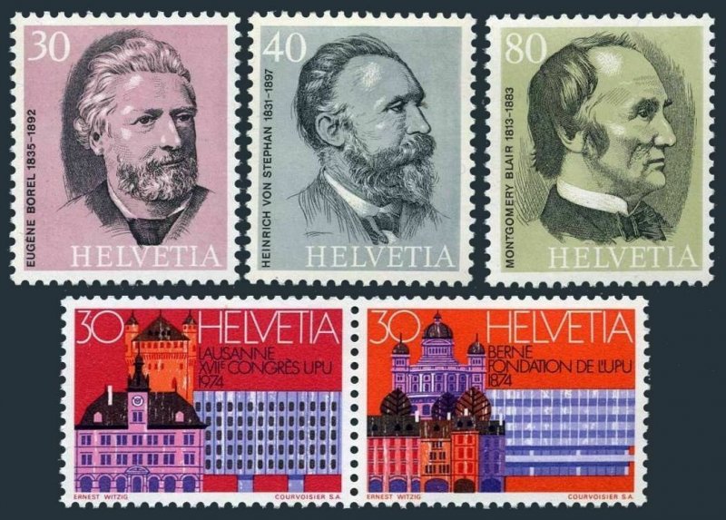 Switzerland 589-593,MNH.Michel 1024-1028. UPU-100,1974.Lausanne,Founders.