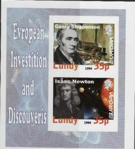 LUNDY - 1994 - Europa,  Inventions - Imp 2v Sheet -M N H-Private Issue