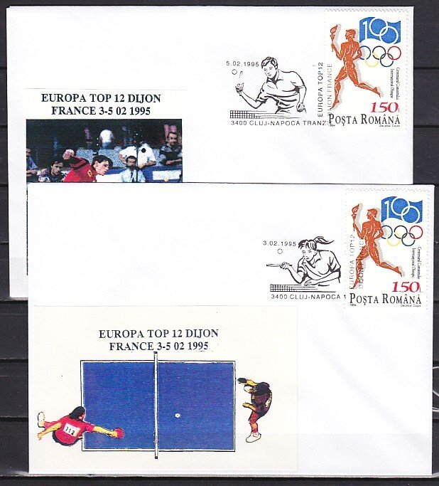 Romania, FEB/95 issue. Table Tennis Cancels on 2 Cachet Envelopes.