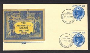 1982 Australia Boy Scouts 75th anniv PSE dual FDC Leichhardt Bondi Junction