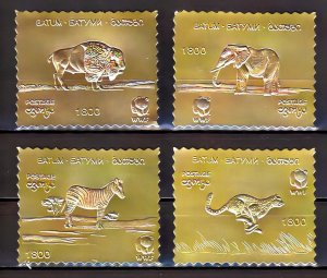 Batum 1994 WWF WILD ANIMALS Set (4) GOLD PERFORATED MNH