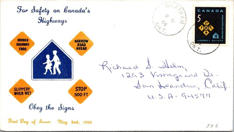 Canada 1966 FDC - For Safety On Canada's Highways - Chatham, Ont - J8981