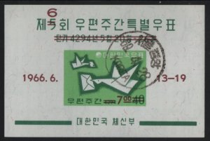 Korea South 1966 used Sc 534 7w on 40h Carrier pigeons 6th Int'l Letter Writi...