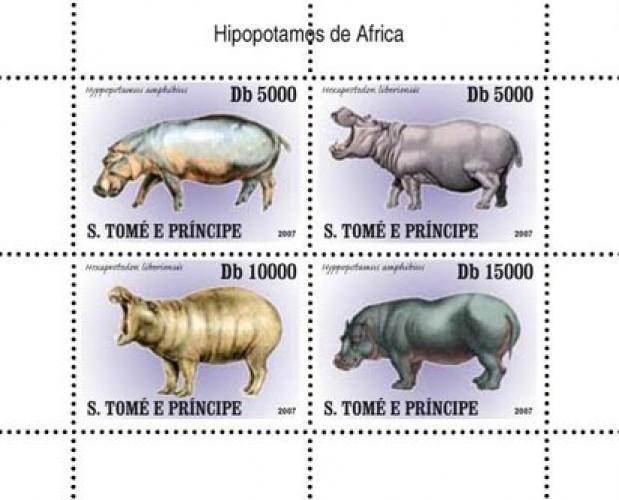 SAO TOME E PRINCIPE 2007 SHEET HIPPOS HIPPOPOTAMUSES WILDLIFE st7406