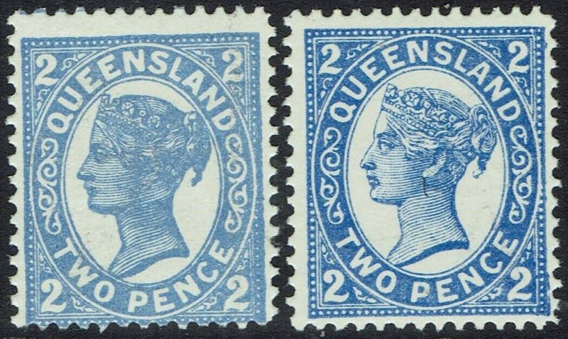 QUEENSLAND 1907 QV 2D - 2 TYPES WMK CROWN/A PERF 12.5,13 