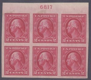 Scott #409 Mint plate block of 6, no gum