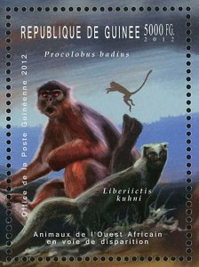 Wild Animals Stamp Procolobus Badius Hexaprotodon Liberiensis Hippo Monkey S/S