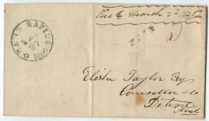 1846 Grand Rapids Michigan Stampless Cover GREEN handstamp and paid [2463.18]