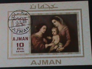 AJMAN-1969- FAMOUS PAINTING-VIRGIN & THE CHILD -IMPERF CTO-S/S FANCY CANCEL VF