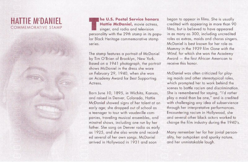 USPS 1st Day Ceremony Program #3996 Hattie McDaniel GWTW Black Heritage 2006