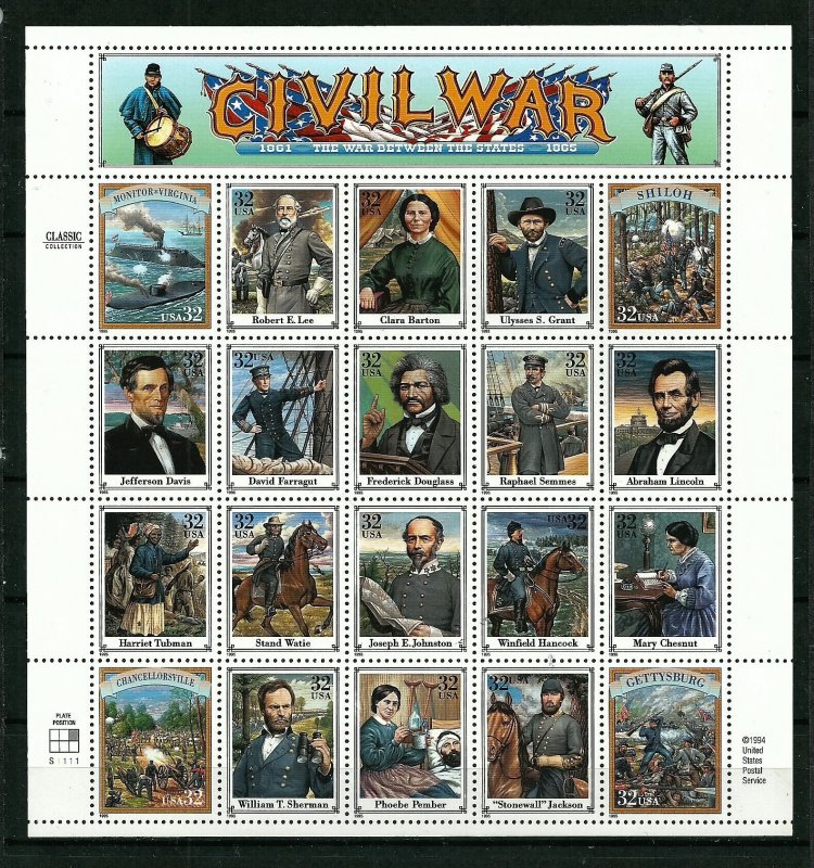PCBstamps   US #2975 Sheet $6.40(20x32c)Civil War, MNH, (9)