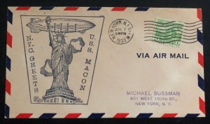 1933 New York USA Cover USS Macon Airship ZRS5 Airmail Zeppelin NYC Greets