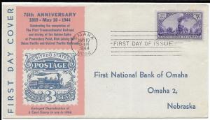 US 922 (Me-20 var) 3c Railroad FDC 1st National Bank Omaha Cachet ECV $75.00