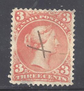 Canada LARGE QUEEN 3 CENT QV BROWN-RED, SCOTT 25 USED (BS9654)