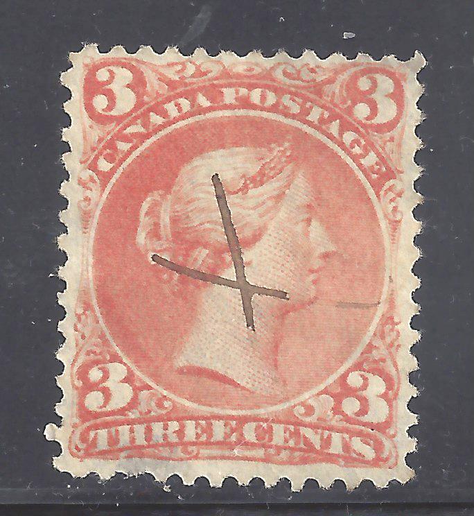 Canada LARGE QUEEN 3 CENT QV BROWN-RED, SCOTT 25 USED (BS9654)