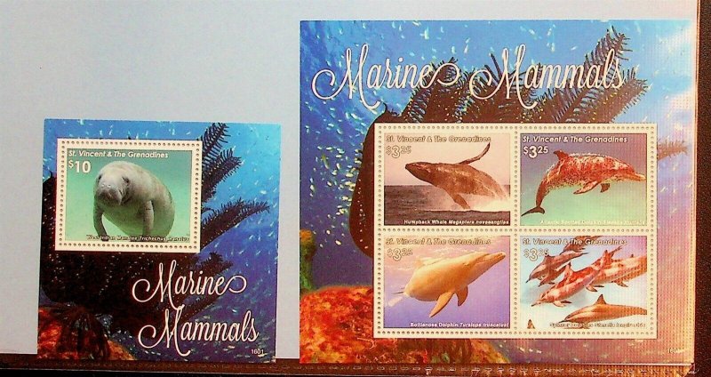 St. VINCENT Sc 4054-56 NH 2MINISHEETS+S/S OF 2016 - SEA MAMMALS