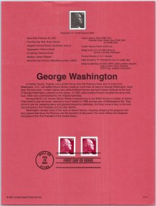 USPS SOUVENIR PAGE GEORGE WASHINGTON BUST 20c (PAIR) 2001