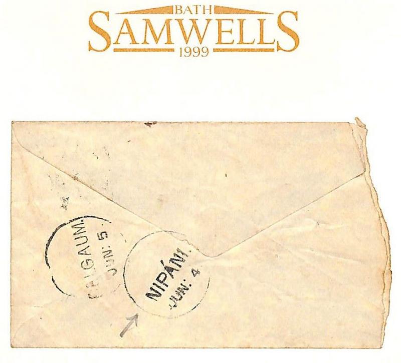 MS2733 1870 INDIA Postal Stationery Envelope *Nipani* Postmark {samwells-covers}