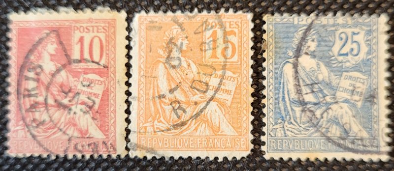 France, 1900-29, Rights of Man, short set of 3, #116,117,119, used, SCV$3.75