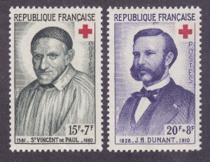 France B327-28 MNH OG 1958 St Vincent de Paul & J. H. Dunant Set of 2 Very Fine