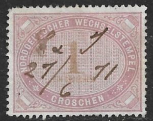 NORTH GERMAN CONFEDERATION 1869 1gr Bill of Exchange Revenue Erler No.AJ1 VFU