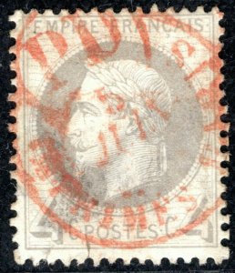 FRANCE Classic Stamp Scott.31 4c Grey (1863) SUPERB *RED* CDS Paris ORANGE191