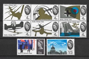 GB QEII 1965 Battle of Britain set SG671p-678p (phosphor) Unmounted MINT