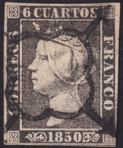Spain 1850 #1e vf u vf; 6c Intense Black w/Black Spider Cancellation